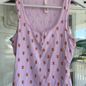 SKIMS Lilac Pajama Top with Gingerbread Print